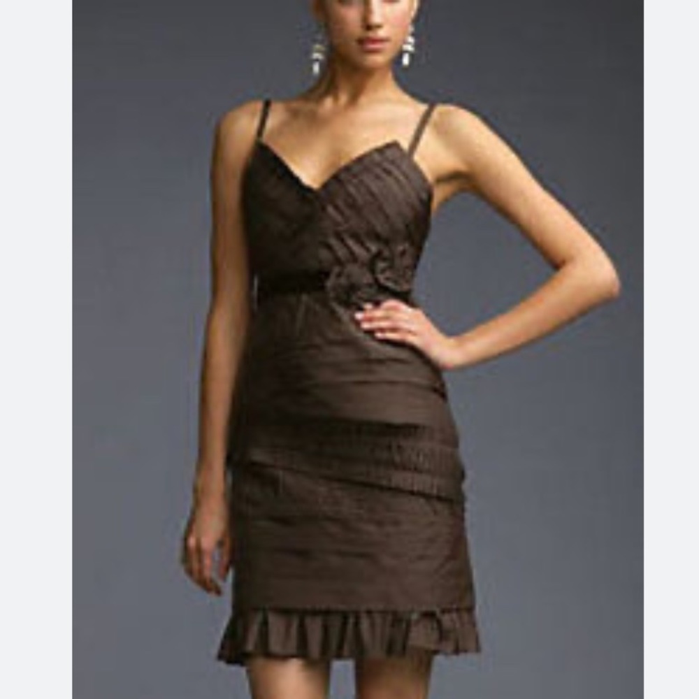 BCBG MaxAzria Brown Silk Taffeta Pleated/Ruffled Dress - Size 2